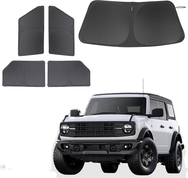 LHFLIVE 5PCS Windshield Sun Shade Custom Fit for 2021-2024 2025 Ford Bronco Accessories(Not for Bronco Sport) Foldable Sunshade Side Rear Window Shade Cover Full Set Privacy Protection - Image 1